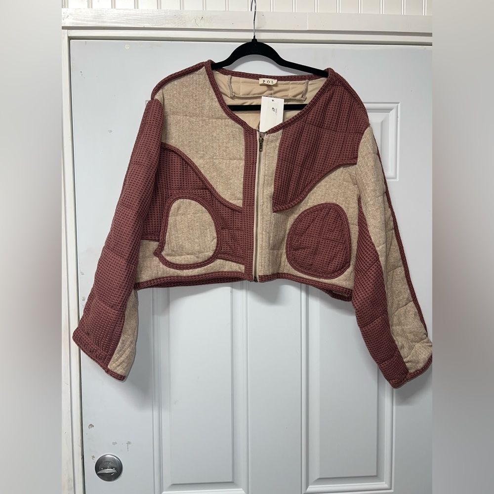 POL cropped quilted mixed media jacket size small 
NWT